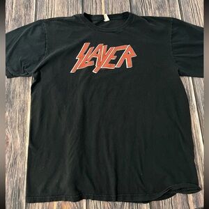 Vintage Slayer Spellout Logo Shirt Metal Band Tee 2XL Red Black Raining Blood